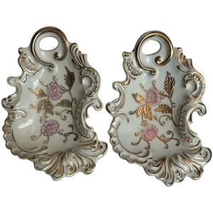 Arnart Small Dish With Gold Trim Flowers Handle Japan 7029RG